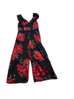 ETT:TWA by Anthropologie red black velvet floral flower jumpsuit Sz L🇨🇦